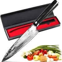 Zulay Kitchen 8 Inch Chef Knife Full Tang Damascus Steel for Professional Cutting Chopping Cooking Meat Steak Fish Vegetables and More