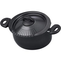 Bialetti 07265 Oval 5 Quart Pasta Pot with with Strainer Lid, Nonstick, 1, Black