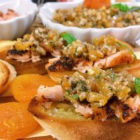 Grilled Salmon with Apricot Bruschetta on toasted Baguette