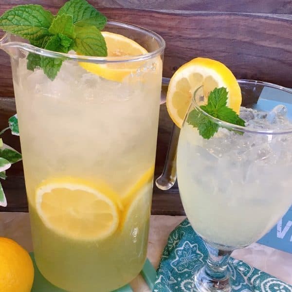 Close up of pitcher of fresh homemade lemonade