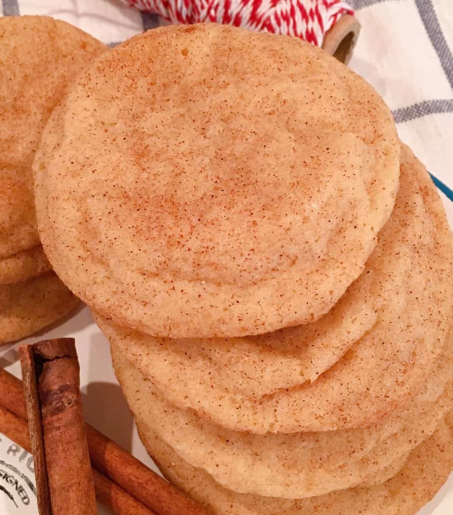 Snickerdoodles on a plate with cinnamon