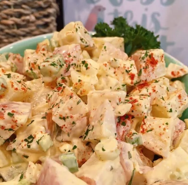 Potato Salad in a bowl ready to dig into