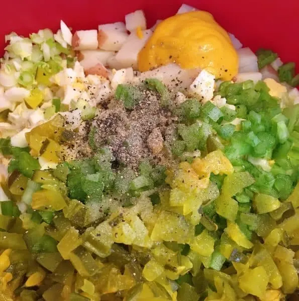 All ingredients for classic red potato salad