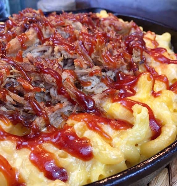 Leftover BBQ pulled pork Mac and Cheese