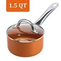 SHINEURI 1.5 qt Copper Saucepan, Mini Saute Pan with Lid - Cooking for Soup, Stew, Sauce, Pasta & Reheat Food, Compatible for Induction, Gas, Electric & Stovetops, Perfect for 1 Person Meal