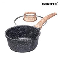 Carote 7 Inch/1.3 Quart Milk Saucepan PFOA Free Stone-Derived Non-Stick Coating From Switzerland, Bakelite Handle With Wood Effect (Soft Touch) With Lid, Suitable For All Stove Including Induction