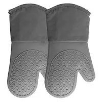 Silicone Oven Mitts with Quilted Cotton Lining - Professional Heat Resistant Kitchen Pot Holders - 1 Pair (Gray, Oven Mitts)