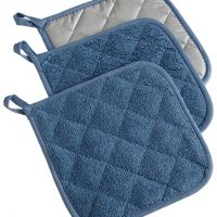 DII, Cotton Terry Pot Holders, Heat Resistant and Machine Washable, Set of 3, Blue