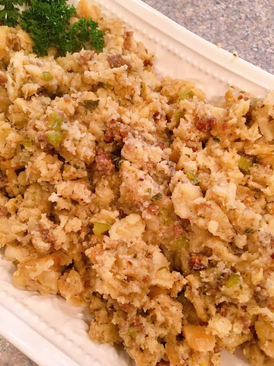 Bowl full of Bread Dumpling Slow Cooker Stuffing