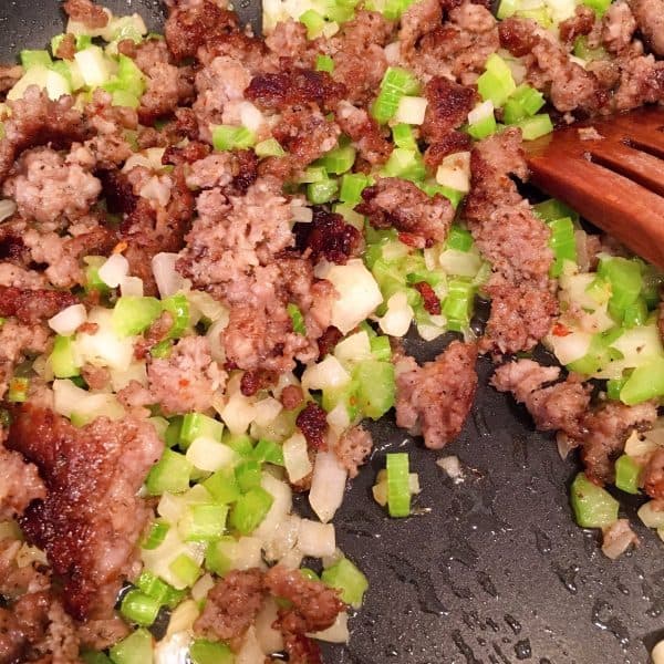 Sausage and celery and onions sauteed in fryer
