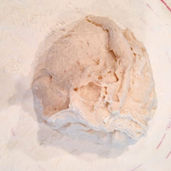 bread dough on floured surface