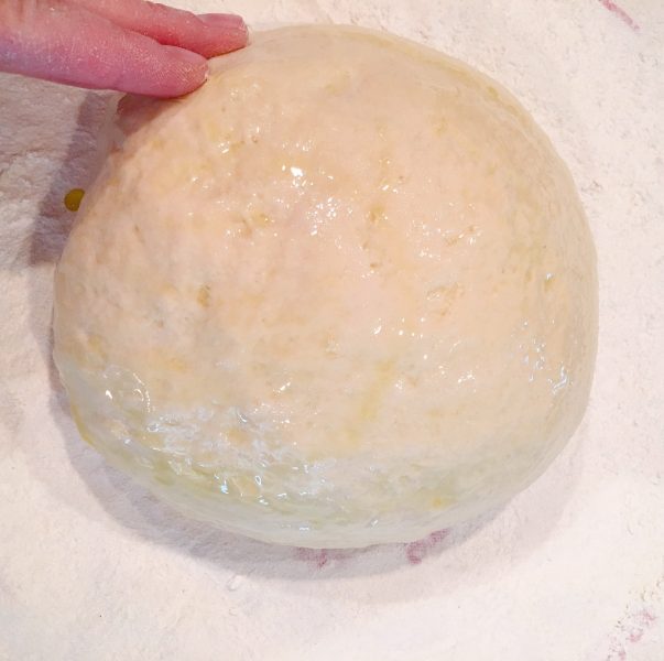 Dough oiled and ready to place in bowl to rise.