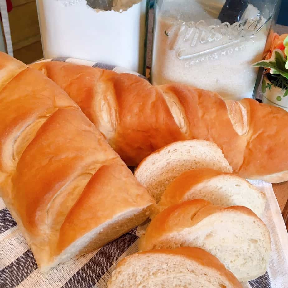 French bread, two loaves, sliced and ready to eat