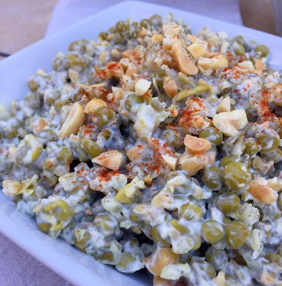 Bowl full of Grandma's Pea Salad