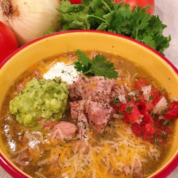 Close up of bowl of Chili Verde 