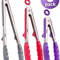 Silicone Kitchen Tongs Cooking Set - 3 Non-scratch Tongs - For All Your BBQ Grill and Serving Needs - Made From Long Lasting Stainless Steel with Silicone Tips - Non-slip Handles and Built-In Rests