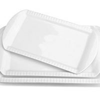 LIFVER Large Porcelain Embossed Rectangular Platter, Serving Plates, 15.6 Inch, 13.8 Inch, 12.2 Inch, Set of 3, White