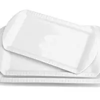 LIFVER Large Porcelain Embossed Rectangular Platter, Serving Plates, 15.6 Inch, 13.8 Inch, 12.2 Inch, Set of 3, White