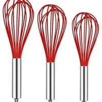 TEEVEA (Upgraded) 3 Pack Very Sturdy Kitchen Whisk Silicone Balloon Wire Whisk Set Egg Beater Milk Frother Kitchen Utensils Gadgets for Blending Whisking Beating Stirring Red