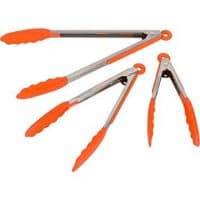 Orange Silicone Cooking Feeding Tongs - Set Of 3 Kitchen Locking Tongs-7,9,12" - For BBQ Grill, Oven Baking, Salad Steak Vegetable Pasta, Fish Serving| BONUS Ebook| Stainless Steel W/Silicone Tips