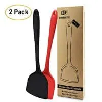 Pack of 2 Silicone Wok Spatula, Non-Stick, Heat, Stain and Odor Resistant, Easy to Clean and Dishwasher Safe, Seamless Kitchen Utensil for Cooking, Baking, Stir-Fry (Black-Red)