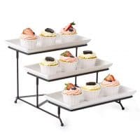 3 Tier Serving Stand Collapsible Sturdier Rack with 3 Porcelain Serving Platters Tier Serving Trays for Fruit Dessert Presentation Party Display Set