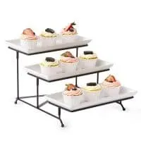 3 Tier Serving Stand Collapsible Sturdier Rack with 3 Porcelain Serving Platters Tier Serving Trays for Fruit Dessert Presentation Party Display Set