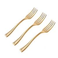 WDF Premium Disposable Plastic Mini Forks 300 Pieces 4 Inches | Gold Plastic Forks | Heavy Duty Plastic Tasting Forks | Perfect for Small Appetizers and Desserts (Mini Forks)