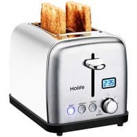 2 Slice Toaster, HOLIFE Stainless Steel Toaster [LCD Timer Display] Bagel Toaster ( 6 Bread Shade Settings, Bagel/Defrost/Reheat/Cancel Function, Extra Wide Slots, Removable Crumb Tray, 900W, Silver)