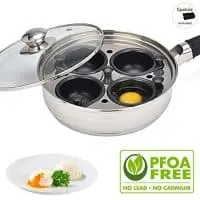 Egg Poacher Pan - Stainless Steel Poached Egg Cooker – Perfect Poached Egg Maker – Induction Cooktop Egg Poachers Cookware Set with 4 Nonstick Large Silicone Egg Poacher Cups and Spatula