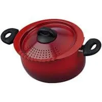 Bialetti 7550 Oval 5 Quart Pasta Pot with Strainer Lid, Nonstick, 5.8, Red