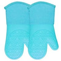 HOMWE Silicone Oven Mitts with Quilted Cotton Lining - Professional Heat Resistant Kitchen Pot Holders - 1 Pair (Turquoise)