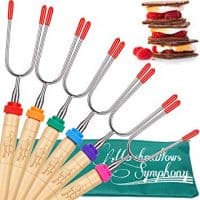 Carpathen Campfire Roasting Sticks for Marshmallow and Hot Dog - Set of 6 Telescopic Smores Skewers Extra Long Heavy Duty Forks for Fire Pit & Fireplace - Camping Grill Accessories