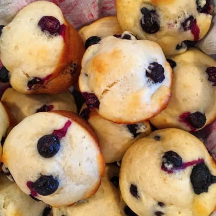 Old Fashioned Blueberry Muffins bursting with blueberries