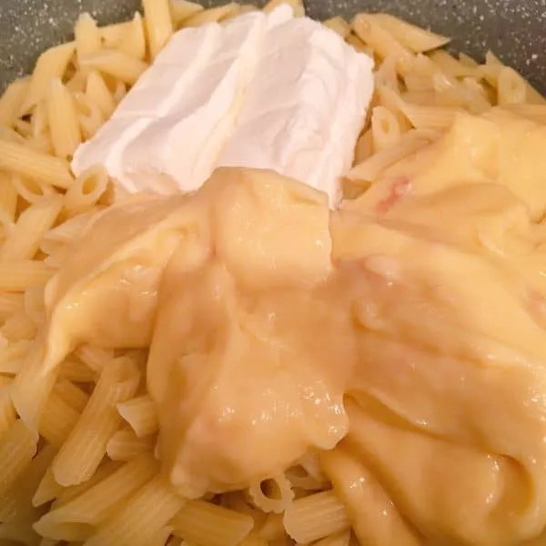 warm pasta with soup and cream cheese 