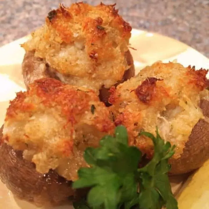 Three Crab Stuffed Mushrooms with Garlic Butter