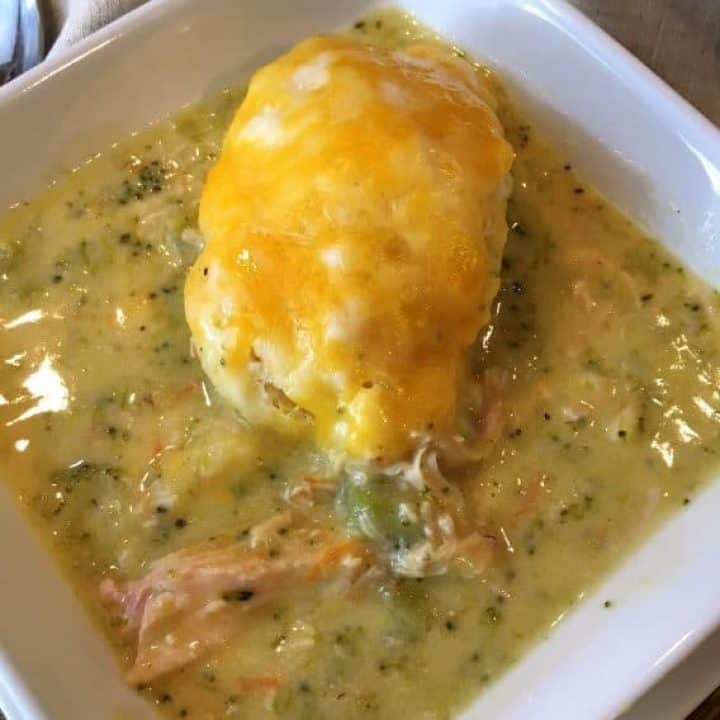 Creamy Chicken Broccoli Soup with Cheddar Dumplings