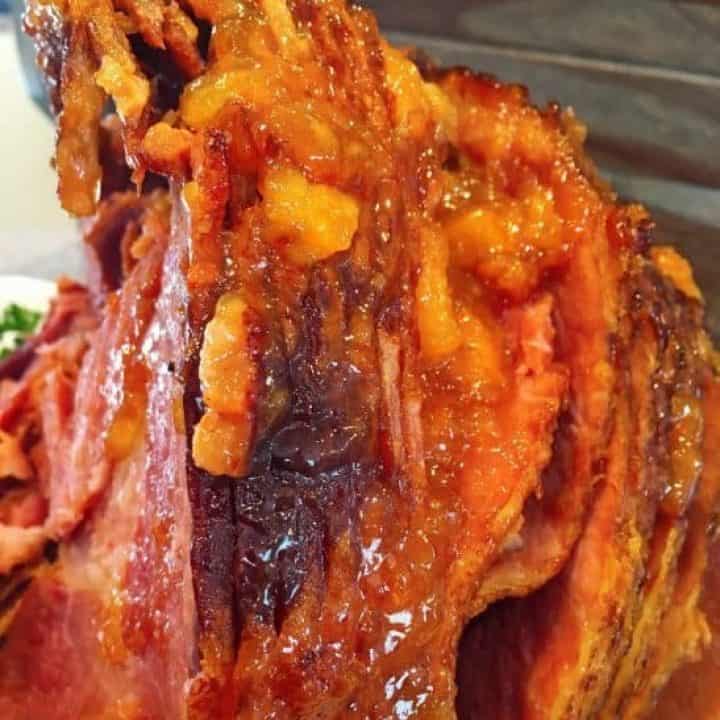 Beautiful Spiral cut Slow cooker Peach glazed Ham