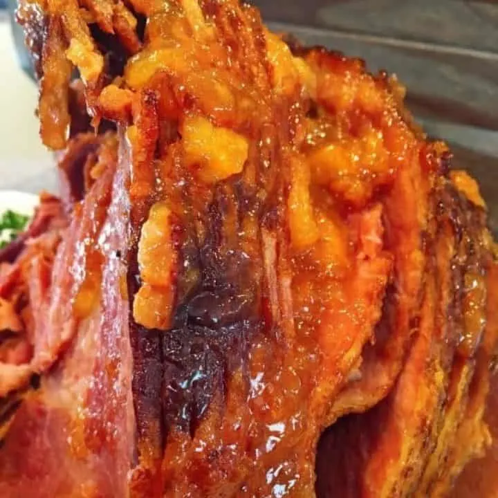 Beautiful Spiral cut Slow cooker Peach glazed Ham