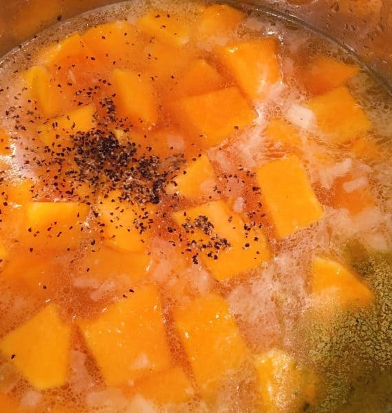Adding butternut squash and seasonings to Instant Pot