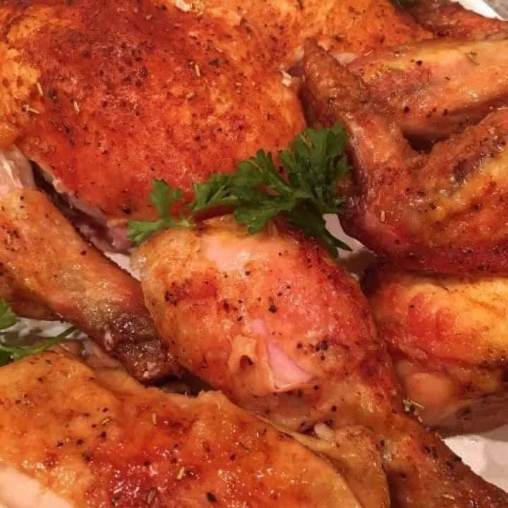 Slow Roasted Rotisserie Chicken cut up and ready to serve