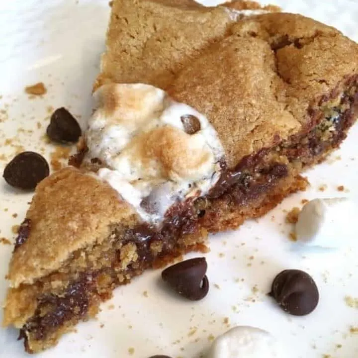 Smore's Cookie Pie slice on a plate ready to eat.
