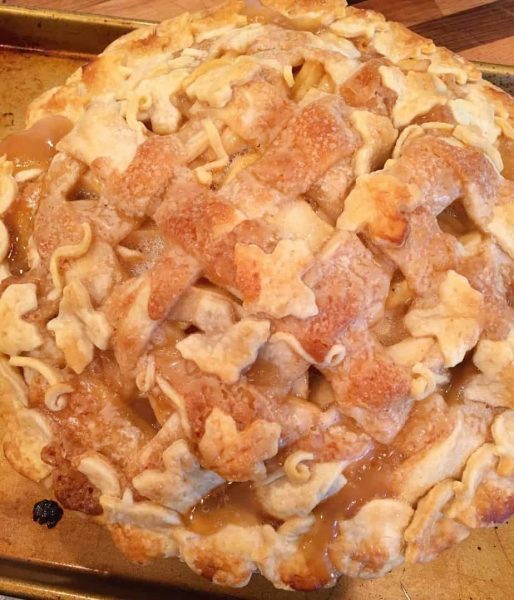 Spiced Caramel Apple Pie fresh out of the oven