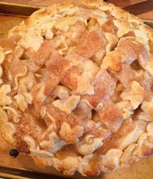 Spiced Caramel Apple Pie fresh out of the oven