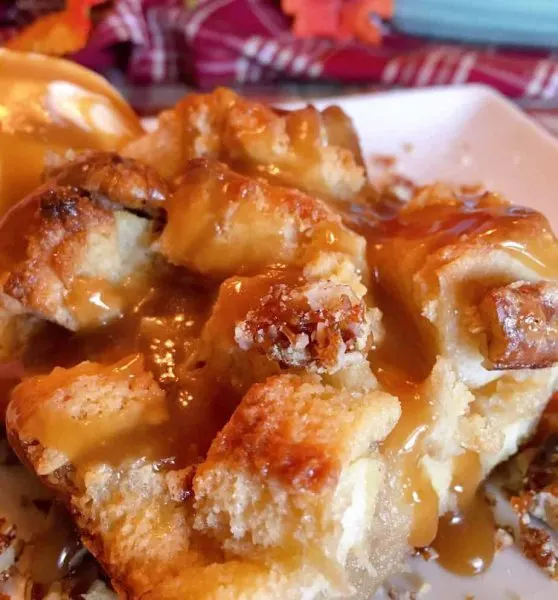 Close up photo of Easy Pecan Pie Bread Pudding