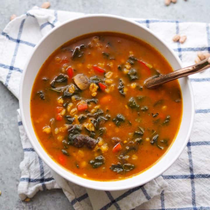 Image for Instant Pot Vegan Mushroom Barley Soup with Pumpkin Recipe