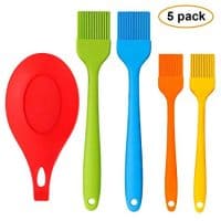 Sangabery Pastry Brush, Silicone Heat Resistant Basting Brush for Barbecue, Baking, Kitchen Cooking, Desserts - Colorful Oil Brush for Kitchen Decoration - BPA Free (4Brush+1Spoon Rest)