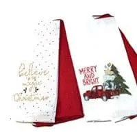 Twisted Anchor Trading Co Set of 4 - Holiday Christmas Kitchen Towels Gift Set with Vintage Truck Christmas Towel - Christmas Kitchen Towel Set - Comes in Organza Gift Bag