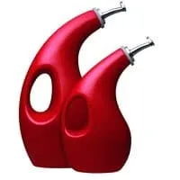 Rachael Ray 53253 Solid Glaze Ceramics EVOO Olive Oil Bottle Dispenser with Spout Set, 2 Piece, Red
