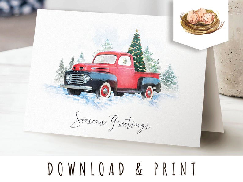 Vintage Truck Printable Christmas Card